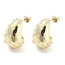 Brass Teardrop Stud Earrings with ABS Imitation Pearl Beaded EJEW-I300-01G