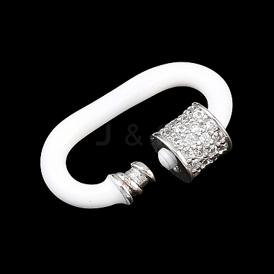 Oval Brass Micro Pave Clear Cubic Zirconia Screw Carabiner Clasps KK-B167-01A-P-1