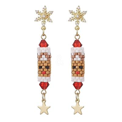 Christmas Theme Brass Clear Cubic Zirconia Dangle Stud Earrings EJEW-MZ00552-02-1