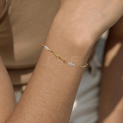 304 Stainless Steel Pave Clear Cubic Zirconia Link Chain Bracelets for Women SA-CBAABBA-07B-G-1