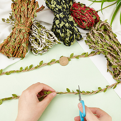 5 Bundles 5 Colors Wax Cotton Knitted Cord with Leaf Trimming OCOR-GA0001-65-1