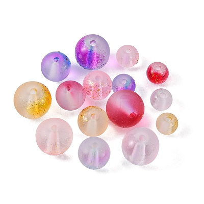 190Pcs 15 Style Frosted Spray Painted Glass Beads Strands GLAA-FS0001-27-1