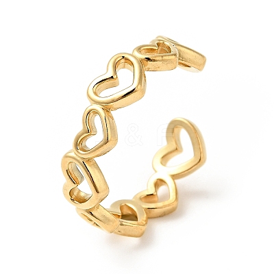 PVD Vacuum Plating 304 Stainless Steel Heart Wrap Open Cuff Ring X-RJEW-C040-01G-1