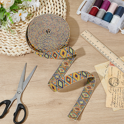 Rhombus Pattern Ethnic Style Polyester Ribbons OCOR-BC0009-21C-1