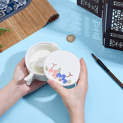 Fish Shape Ceramics Ink Plate with Handle DJEW-WH0027-05B-1
