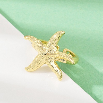 Ocean Theme Brass Cuff Rings RJEW-C135-01G-16-1