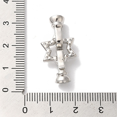 Star Rack Plating Brass Micro Pave Clear Cubic Zirconia Fold Over Clasps KK-A225-07P-1