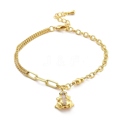 Brass Micro Pave Clear Cubic Zirconia Charm Bracelets BJEW-U020-19G-1