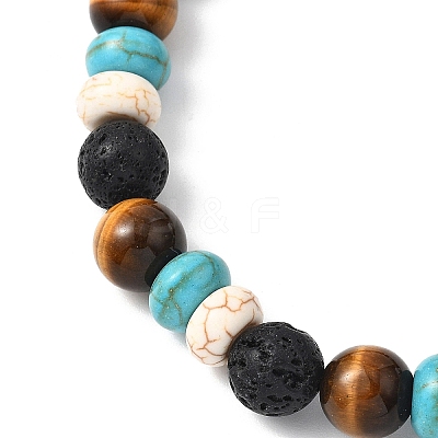 Synthetic Turquoise & Natural Lava Rock Stretch Bracelets BJEW-JB12638-1