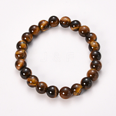 Natural Tiger Eye Beaded Stretch Bracelets BJEW-Q692-13-8mm-1