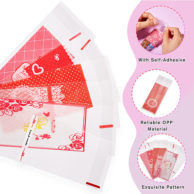 120Pcs 6 Styles Valentine's Day Rectangle Plastic Cellophane Bags OPC-TA0001-06-1