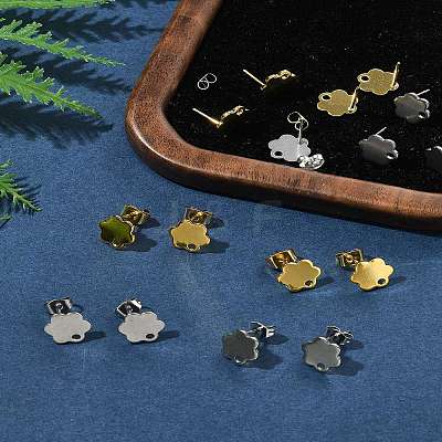 16Pcs 2 Colors 201 Stainless Steel Stud Earring Findings with Hole EJEW-FS0001-20-1