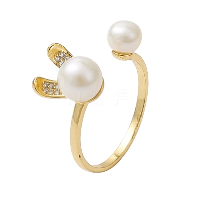 Natural Pearl Finger Rings RJEW-P113-17G-1