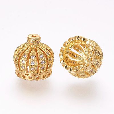 Brass Micro Pave Cubic Zirconia Beads ZIRC-G091-70G-1