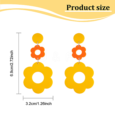 3 Pairs 3 Colors Acrylic Flower Dangle Stud Earrings EJEW-AN0001-36-1