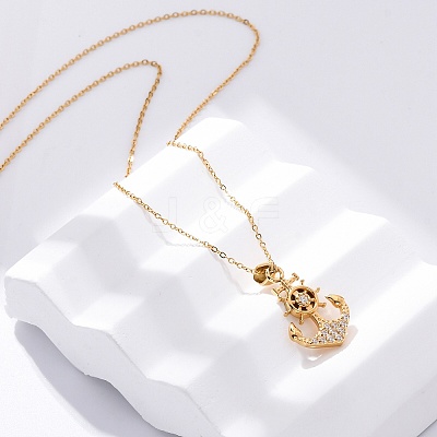 304 Stainless Steel Crystal Rhinestone Anchor Pendant Necklaces LS-NJEW-Z057-01B-G-1