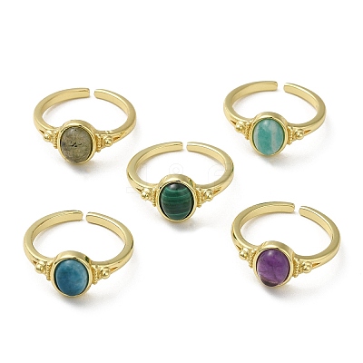 Natural Mixed Gemstone Oval Open Cuff Rings RJEW-M155-07G-1