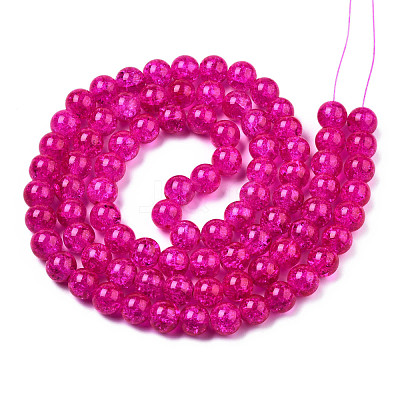 1Strand Fuchsia Transparent Crackle Glass Round Beads Strands X-CCG-Q001-10mm-08-1