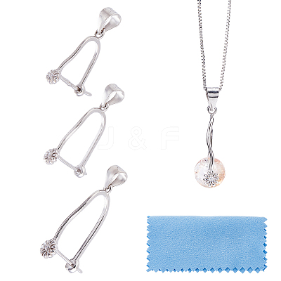 3Pcs 3 Styles Anti-Tarnish Rhodium Plated Sterling Silver Ice Pick Pinch Bails STER-FH0001-10-1