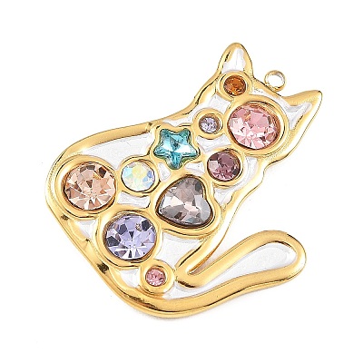 304 Stainless Steel Enamel with Rhinestone Pendants STAS-Z186-11G-02-1