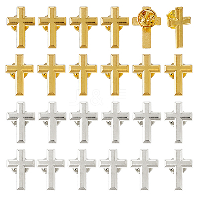 24Pcs 2 Colors Star/Cross Alloy Pin Brooches AJEW-FH0006-08-1