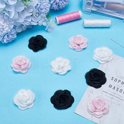 30Pcs 3 Styles 3D Rose Flower Polyester Computerized Embroidered Ornament Accessories FIND-GF0006-03A-1