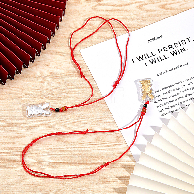 16Pcs 2 Colors Gold Foil Rabbit Pendant Necklaces Set with Red Ropes NJEW-CA0001-08-1