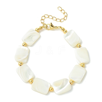 Natural Trochid Shell & Brass Beaded Bracelets for Women BJEW-JB13958-1
