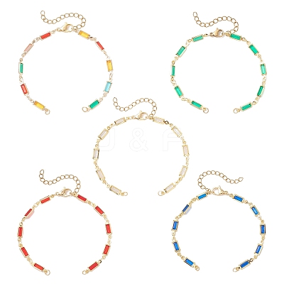 Brass Glass Rectangle Link Chain Bracelet Making AJEW-JB01399-1