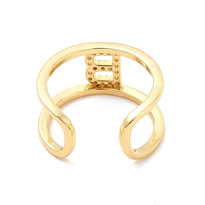 Clear Cubic Zirconia Initial Letter Open Cuff Ring RJEW-A012-01G-B-1