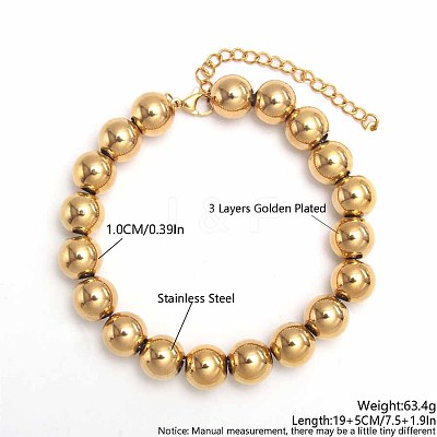 Simple Fashion Round 304 Stainless Steel Beaded Bracelets for Women UG2742-8-1