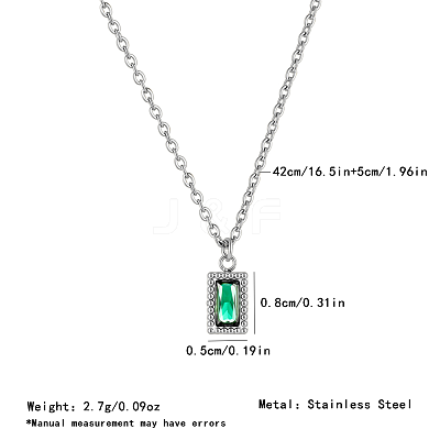 Vintage 304 Stainless Steel Emerald Rhinestone Rectangle Pendant Necklaces for Women NI1330-2-1