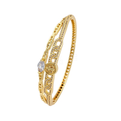 Rack Plating Brass Micro Pave Cubic Zirconia Hinged Bangles BJEW-H624-07B-G-1