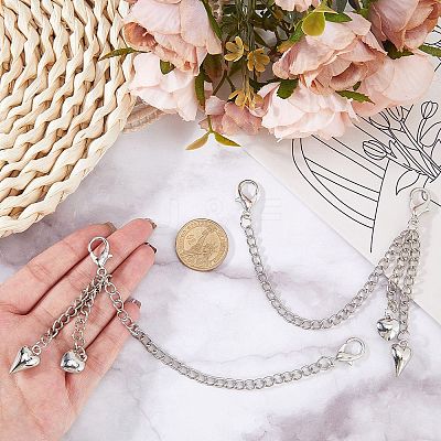 2Pcs Alloy Curb Chain & Heart Boot Strap Chains FIND-CP0003-35-1