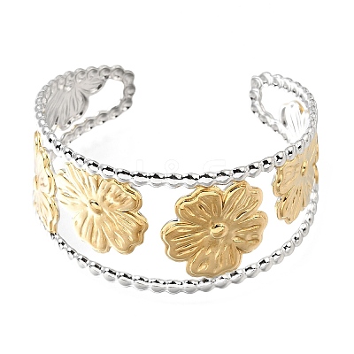 29MM Two Tone 304 Stainless Steel Hollow Flower Cuff Bangles for Women SA-CBAB767-25GP-1