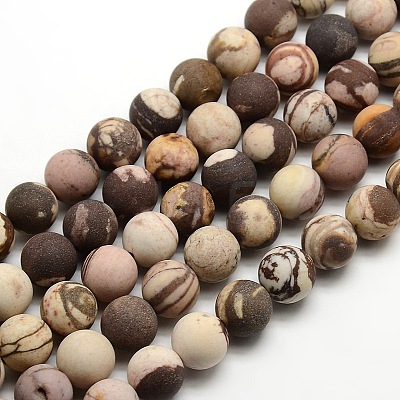 Natural Frosted Zebra Jasper Round Bead Strands G-M064-10mm-03-1