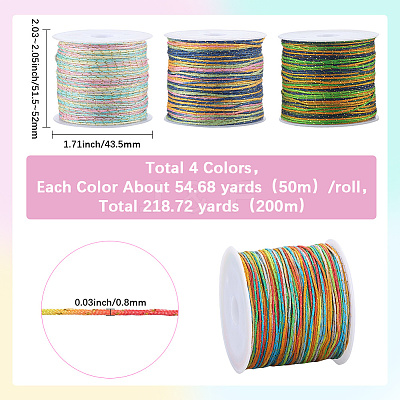 4 Rolls 4 Colors Segment Dyed Nylon Braided Cord with Gold Thread WCOR-SC0001-02A-1