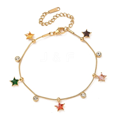 304 Stainless Steel Pave Cubic Zirconia Charm Bracelets for Women BJEW-T027-03G-1