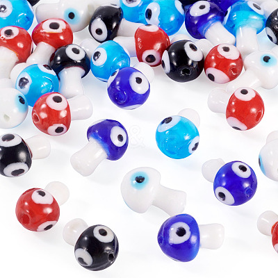 50Pcs 5 Colors Handmade Evil Eye Lampwork Beads Strands LAMP-TA0001-90-1