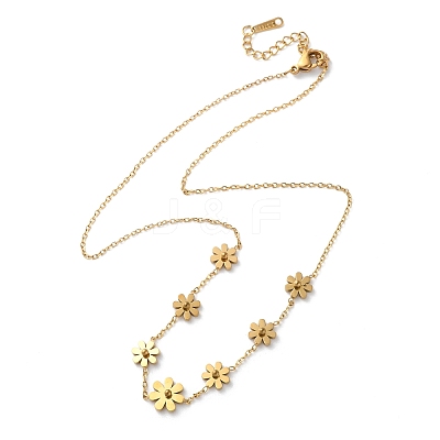 316 Surgical Stainless Steel Flower Link Chain Necklaces for Women NJEW-P324-06G-1