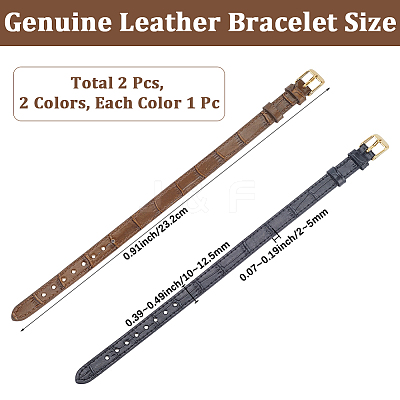 2Pcs 2 Colors Leather Textured Bracelet Straps Slide Wristbands for Slide Charms AJEW-CL0002-98-1