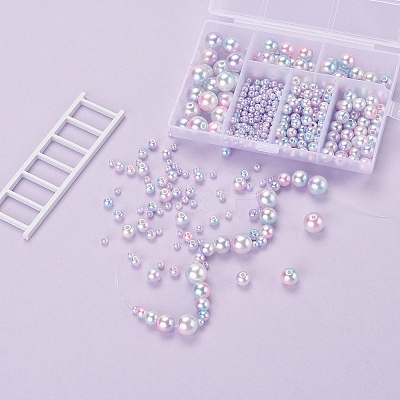 497Pcs 5 Style Rainbow ABS Plastic Imitation Pearl Beads OACR-YW0001-07F-1