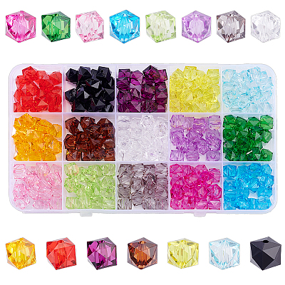 225Pcs 15 Colors Transparent Acrylic Beads OACR-ME0001-03-1