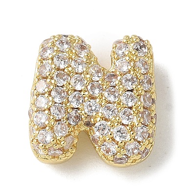 Brass Micro Pave Cubic Zirconia Beads KK-P290-61G-N-1