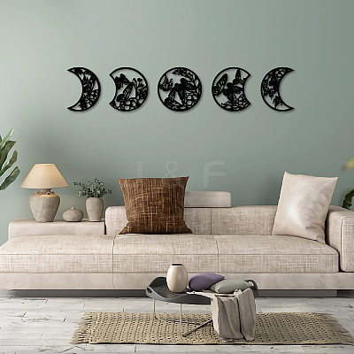 Wood Moon Phase Pendant Decoration HJEW-WH20013-001-1