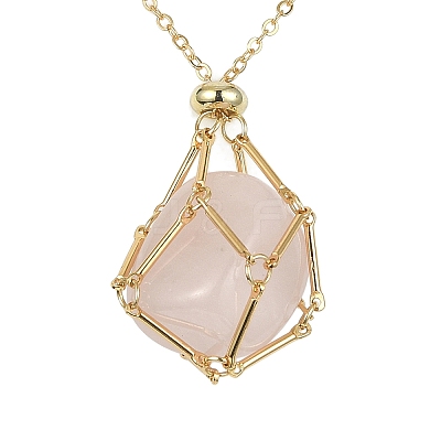 2Pcs 2 Color Brass Bar Link Chains Macrame Pouch Empty Stone Holder for Pendant Necklaces Making NJEW-JN04466-02-1