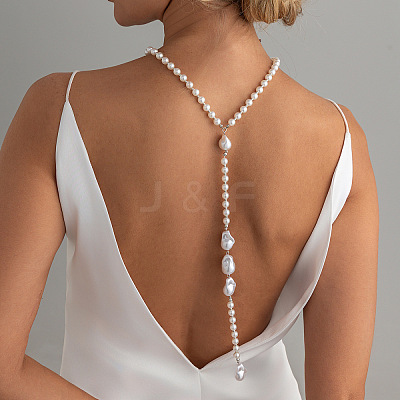 Imitation Pearl & CCB Teardrop Wedding Bridal Backdrop Necklaces for Backless Dress WG70975-01-1