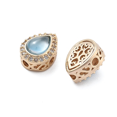 Brass Light Sky Blue Glass Teardrop Multi-Strand Links KK-B125-09G-1