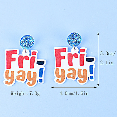 Word Friyay Acrylic Dangle Stud Earrings FS-WG01C29-03-1