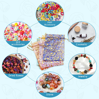 50Pcs 10 Colors Rose Printed Organza Drawstring Bags OP-TA0001-15B-1